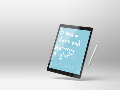 Black mockup tablet on a white background with stylus